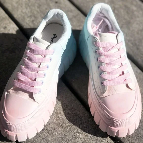NEW Pastel Pink Blue Ombre Kawaii Cute Platform Low Top Laced Up Sneakers Shoes - Picture 5 of 11